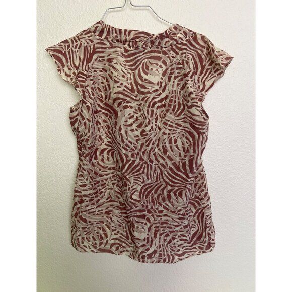 Banana Republic Silk Blend Blouse Sheer Tie Front Popover Animal Print S - Picture 7 of 7